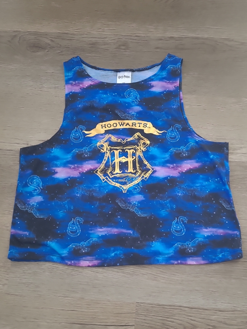 Harry Potter Warner Bros. Hogwarts Blue Galaxy Tank Top with Gold Crest Size S